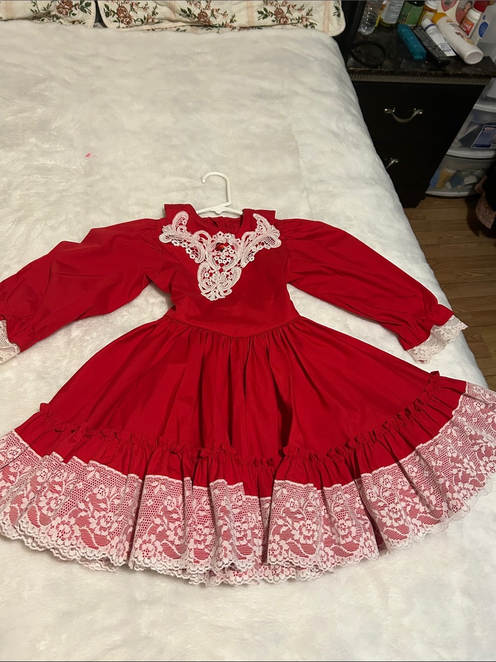 Vintage Red Lace Trim Girls' Party Dress - Brand:
